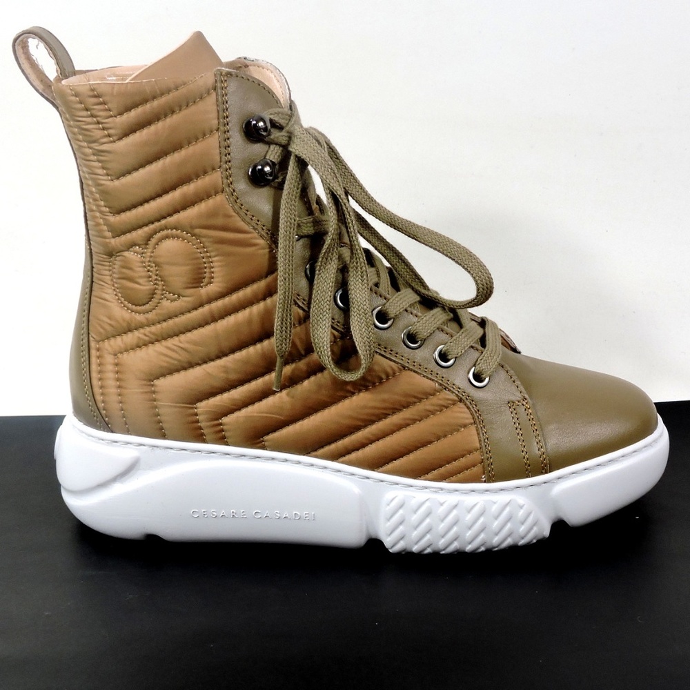 CASADEI 🇮🇹 WOMEN'S BROWN LEATHER/FABRIC WATERPROOF WINTER FASHION BOOTIE